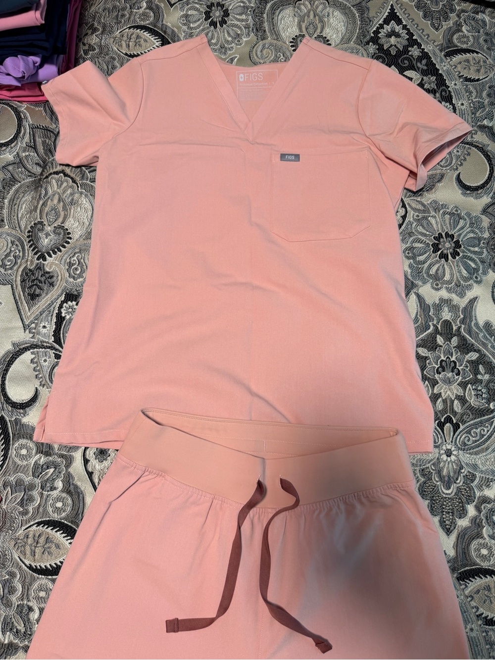FIGS Women's Pink scrub top & high waisted livingston pants